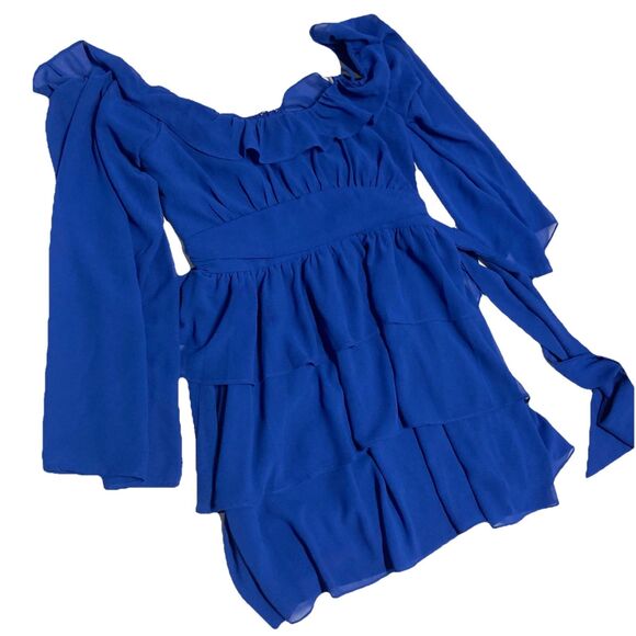 REVOLVE Lovers + Friends Royal Blue Off-Shoulder Vittori Mini Dress Small - Picture 6 of 10